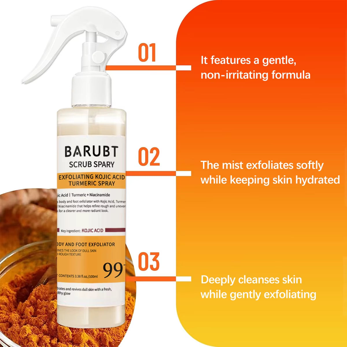 Turmeric Kojic Acid Exfoliating Essence Spray Helps Improve Rough and Uneven Skin, Leaving It Looking Clearer and More Radiant.